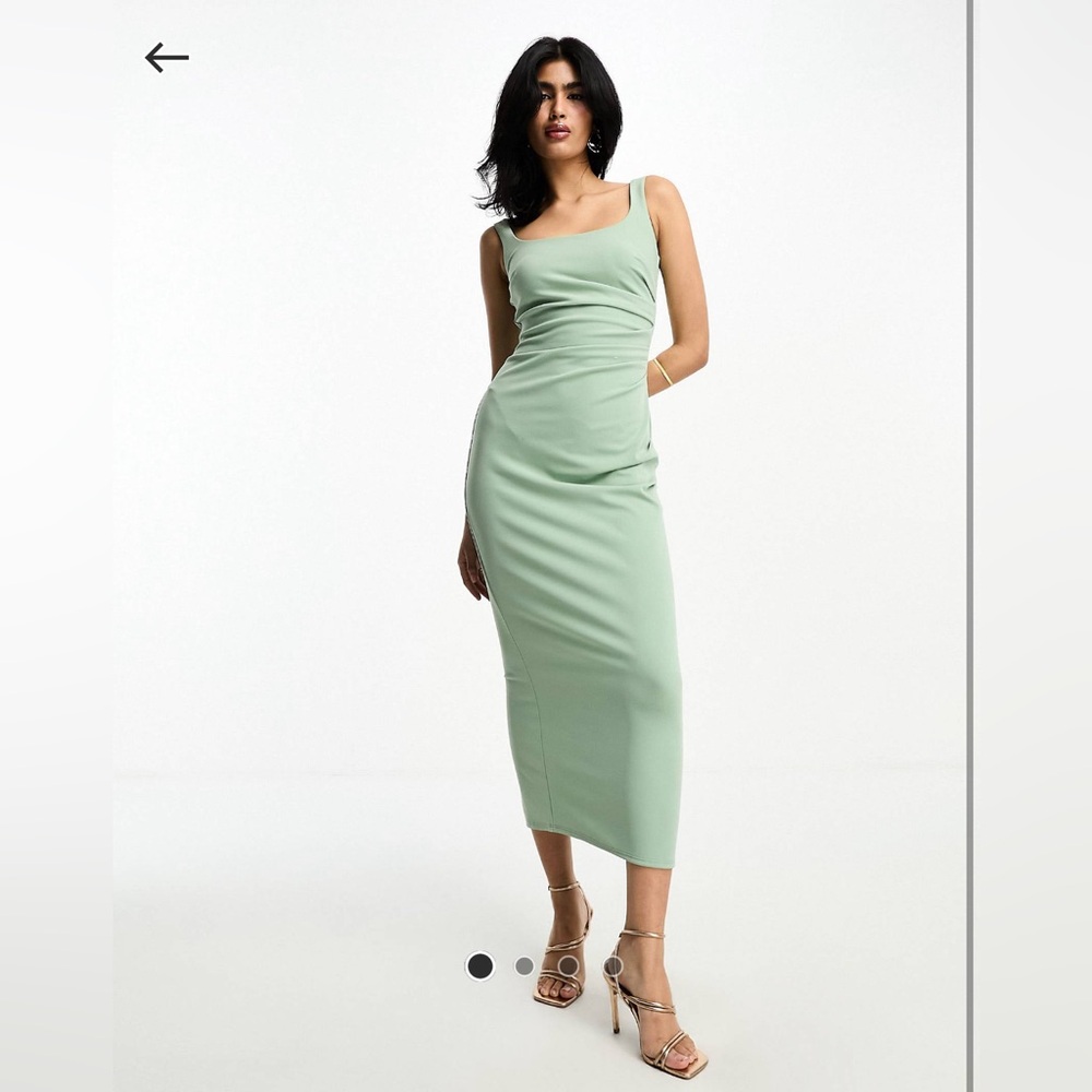 ASOS DESIGN square neck cami midi dress with ruched drape detail in sage